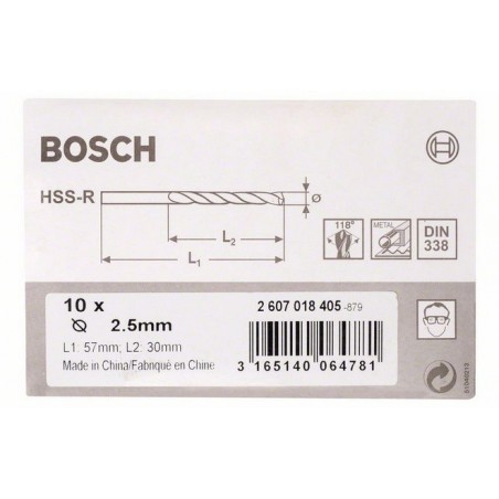 Bosch metaalboren HSS-R 2.5x30x57 (10)