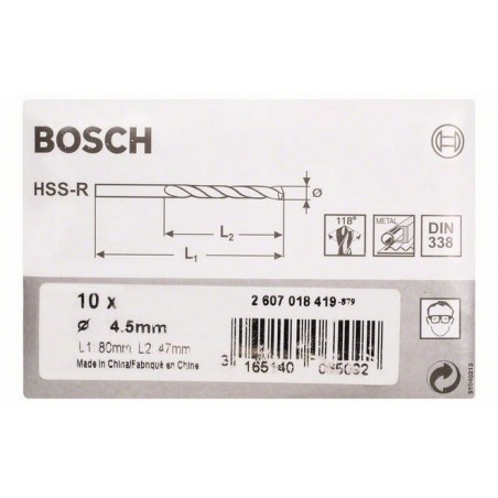 Bosch metaalboren HSS-R 4.5x47x80 (10)