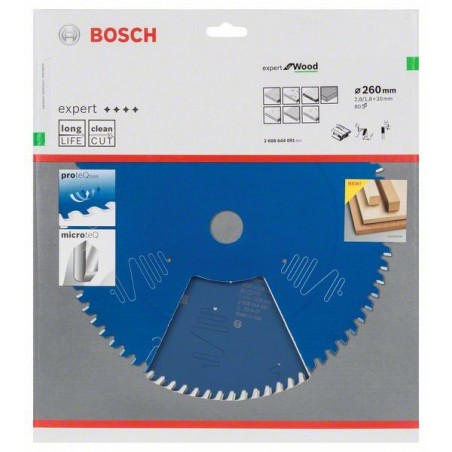 Bosch cirkelzaagblad Expert for Wood 260mmxas30mmx80tnds, dik 2,8/1,8